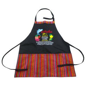 Peru Peruvian Ceviche Food Apron Unisex Black Striped Kitchen Design Neck Strap